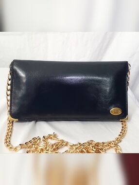 Dunhill Black Leather Clutch with Gold Chain Strap